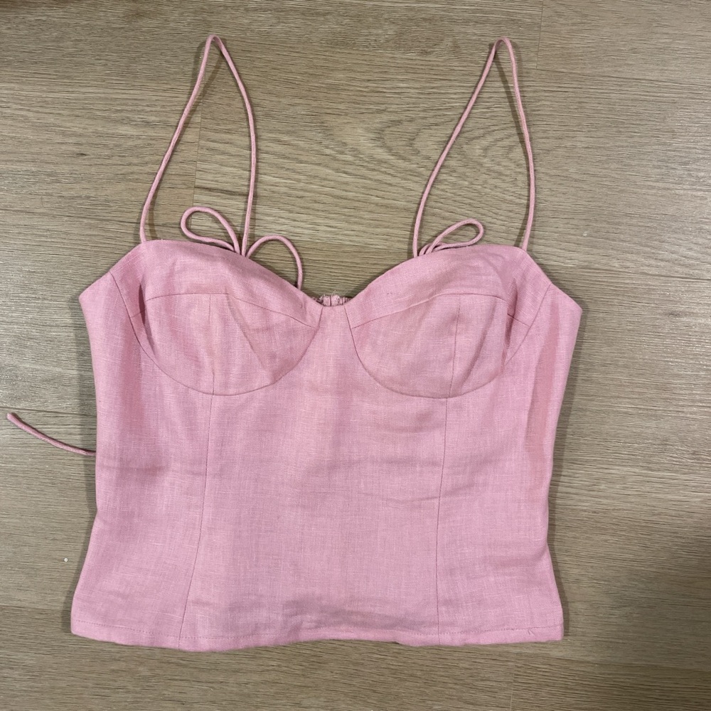Reformation Pink Linen Corset Top